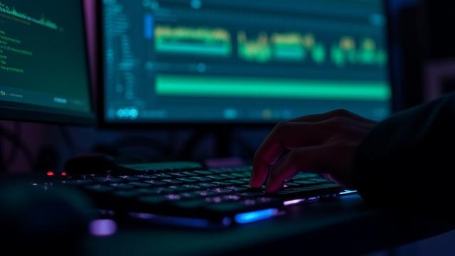 Estación de trabajo de edición de audio con software y ondas de sonido en pantalla